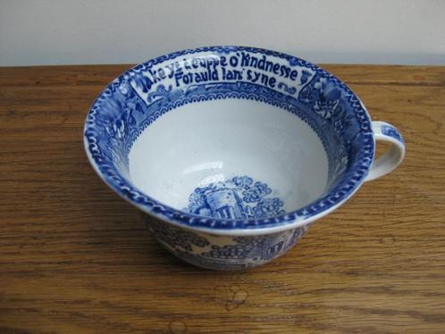 Grote antieke kop, Auld Lang Syne, vriendschap, blauw, wit, Antiek en Kunst, Antiek | Servies los, Ophalen of Verzenden