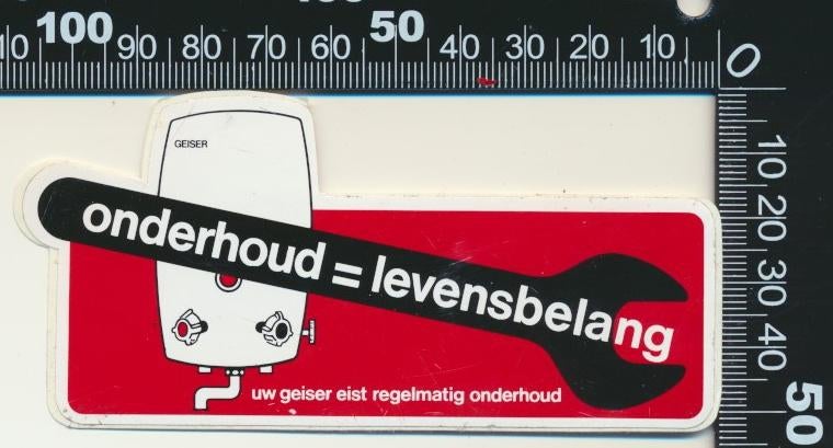 Sticker: Geiser - Onderhoud = Levensbelang, Ophalen of Verzenden, Zo goed als nieuw, Bedrijf of Vereniging