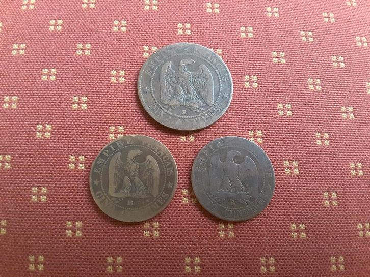 c ​Frankrijk Napoleon III, 3 munten 1854 - 1862, 19e eeuw., Postzegels en Munten, Munten | Europa | Niet-Euromunten, Setje, Frankrijk