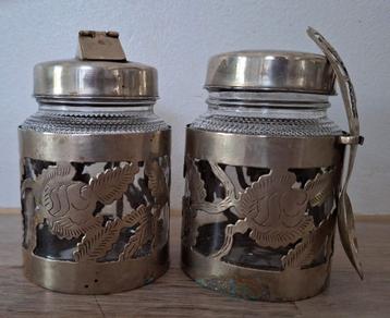 Antieke Honing- en Jampot, verzilverde houder, Jaren 20 beschikbaar voor biedingen