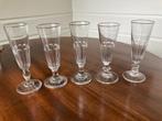 5 Verschillende Antieke Champagne Flûtes, Antiek en Kunst, Antiek | Glas en Kristal, Ophalen of Verzenden