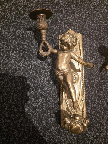 2 Mooie messing wandkandelaars met cherub – vintage klassiek beschikbaar voor biedingen