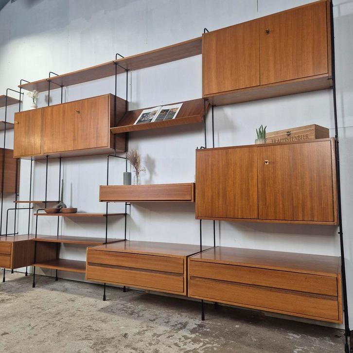 Ernst Dieter Hilker, Omnia vintage modulair teak wandsysteem, Huis en Inrichting, Kasten | Wandmeubels, Gebruikt, 200 cm of meer