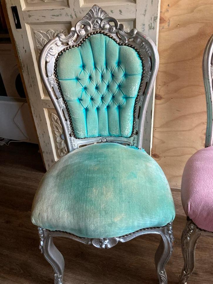 Barok Stoelen - Blauw & Groen, Huis en Inrichting, Stoelen, Gebruikt, Twee, Hout, Overige kleuren, Ophalen