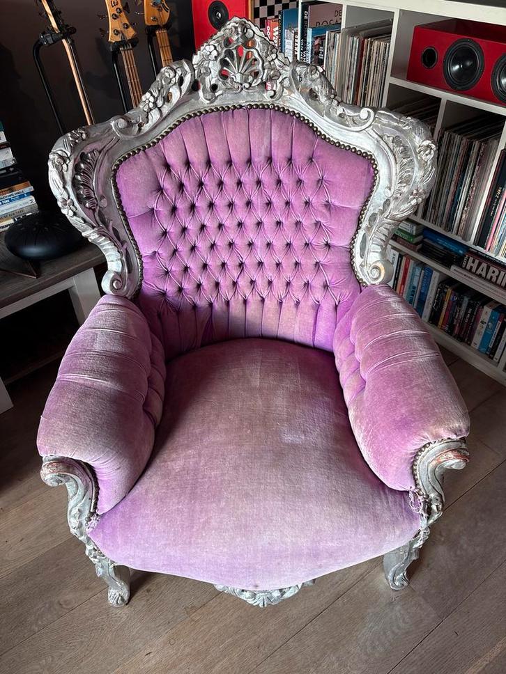 Barok Fauteuil - Lichtpaars - Sinterklaas/Kerst, Huis en Inrichting, Fauteuils, Gebruikt, Hout, 75 tot 100 cm, Ophalen