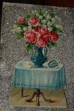 frankrijk 1910 glitterkaart poesie plaatje vaas rozen, Verzamelen, Ophalen, Voor 1920, Gelopen, Overige thema's