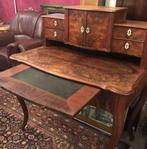 Antiek bureau met kast en lades hout klassiek bruin, groen, Huis en Inrichting, Ophalen of Verzenden, Gebruikt, Bureau