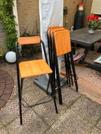 Vier barkrukken - Hout & Metaal, Huis en Inrichting, Stoelen, Ophalen, Gebruikt, Bruin, Vier
