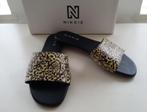 Nikkie nieuwe leren panter print slippers slippertjes 41, Slippers, Zwart, Nieuw, Ophalen of Verzenden