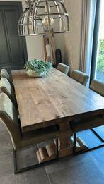 Te koop: Eettafel eiken met kloosterpoot, 220x100x77 cm, Ophalen, Gebruikt, Landelijk, 6 tot 8 stoelen