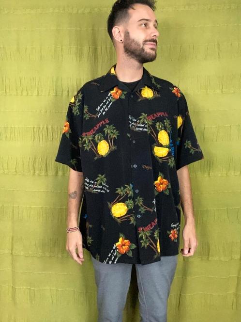 Vintage Hawaii overhemd / shirt / print / zwart / XL /, Kleding | Heren, Overhemden, Gedragen, Halswijdte 43/44 (XL), Zwart, Ophalen of Verzenden