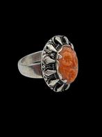 Zilveren Ring met bloedkoraal, Sieraden, Tassen en Uiterlijk, Antieke sieraden, Verzenden, Zilver, Ring