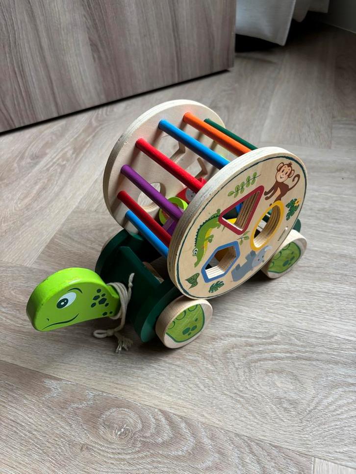 Houten Schildpad met Puzzelblokken - Rijdbaar Speelgoed, Kinderen en Baby's, Speelgoed | Educatief en Creatief, Gebruikt, Bouwen