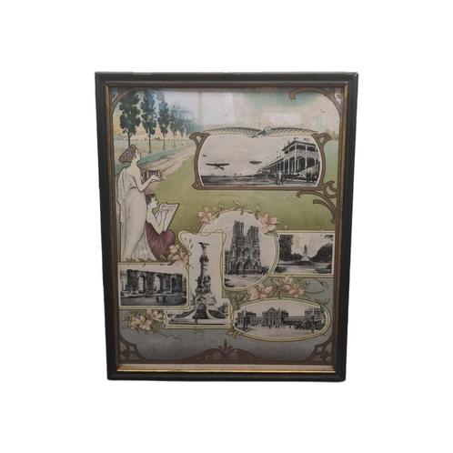 Franse Art Nouveau lithografie ingelijst, circa 1910, Antiek en Kunst, Kunst | Litho's en Zeefdrukken, Ophalen of Verzenden