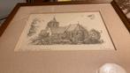 Gravure  St.Genevo kerk te Breughel, Antiek en Kunst, Ophalen of Verzenden