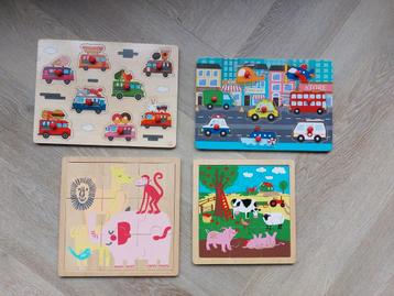 4x leuke houten inlegpuzzel voor peuters, 8-9 stukjes beschikbaar voor biedingen