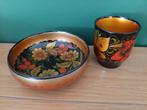 In warme aardkleuren beschilderd schaaltje en kommetje, Ophalen of Verzenden