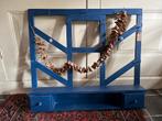Antiek Houten Rek Kobalt Blauw met 2 Laatjes, Gebruikt, Minder dan 100 cm, Hout, Ophalen