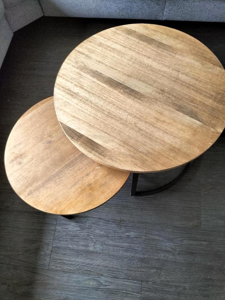 Mangohout Bijzettafels - Duo Set, Huis en Inrichting, Tafels | Bijzettafels, Zo goed als nieuw, Rond, Minder dan 45 cm, Minder dan 55 cm