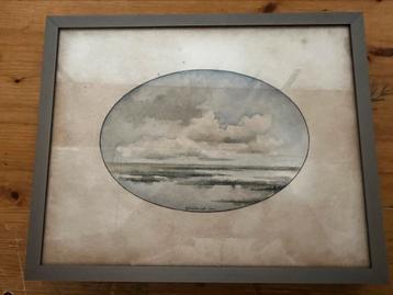 Originele aquarel Wadlandschap" door Sj. Mulder-Hak (1984) beschikbaar voor biedingen
