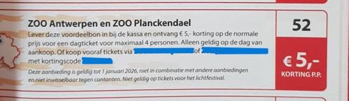ZOO Antwerpen en ZOO Planckendael € 5,- korting p.p., Tickets en Kaartjes, Recreatie | Dierentuinen, Drie personen of meer, Kortingskaart