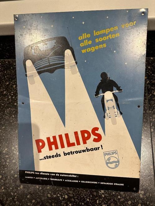 Mooi Philips bord. Lampen voor alle soorten wagens. 1955, Verzamelen, Merken en Reclamevoorwerpen, Gebruikt, Reclamebord, Ophalen of Verzenden