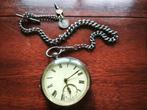 Antiek zilveren zakhorloge met ketting en opwindsleuteltje., Sieraden, Tassen en Uiterlijk, Horloges | Antiek, Ophalen of Verzenden