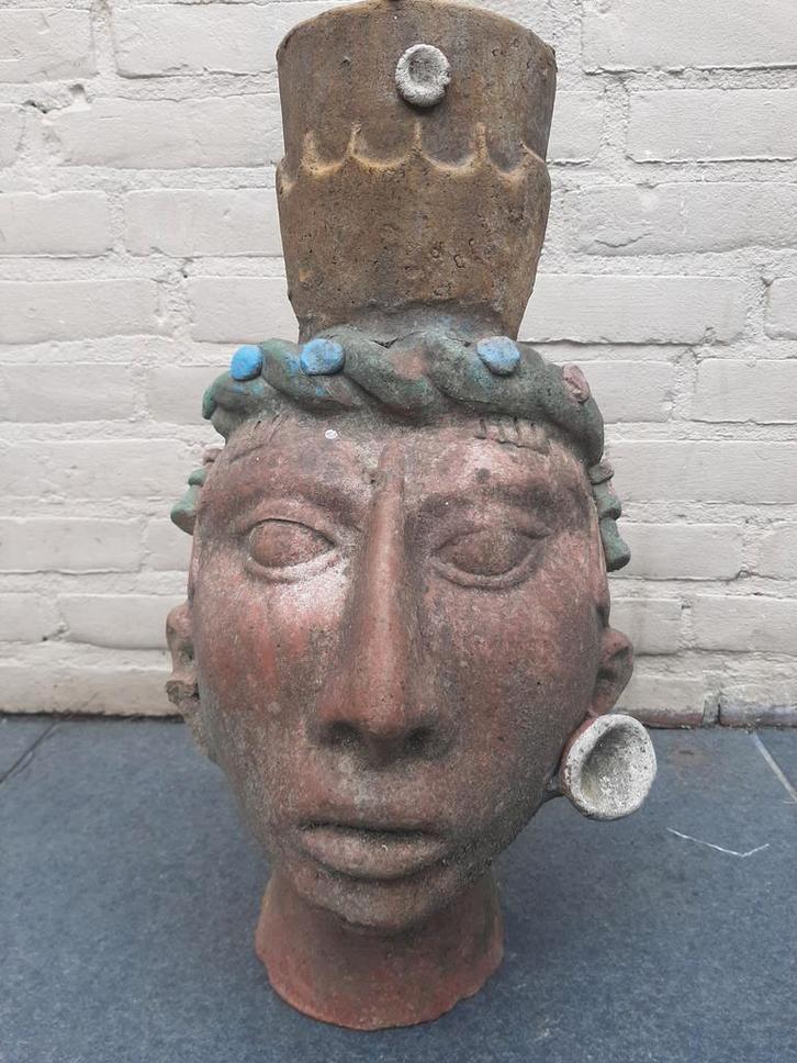 Tiki Aarden Beeld/Bloempot - Handgemaakt, Antiek en Kunst, Kunst | Beelden en Houtsnijwerken, Ophalen of Verzenden