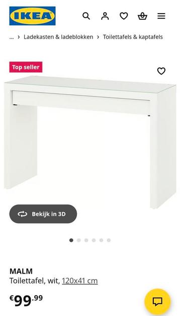 Malm kaptafel met glasplaat en lade van Ikea - afbeelding 1