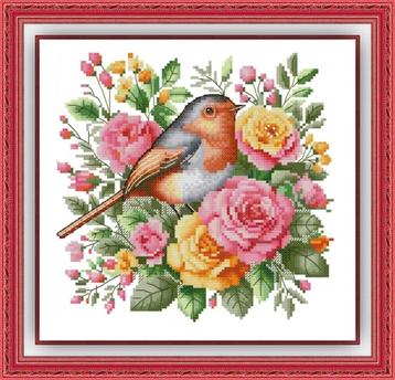 # Nieuw compleet borduurpakket; Roodborstje # beschikbaar voor biedingen