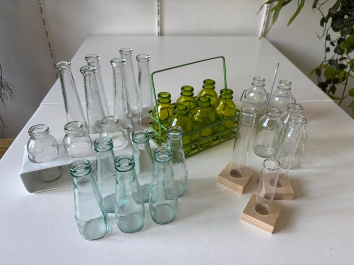 Stekjes Vaasjes & Potjes - Diverse soorten, Huis en Inrichting, Woonaccessoires | Vazen, Gebruikt, Groen, Minder dan 50 cm, Glas