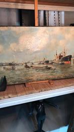 Zeer groot schilderij van John Rockx. Havenzicht., Antiek en Kunst, Ophalen of Verzenden