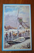 Pieter Moleveld Kerstkaart - Schaatsen bij Molen, Ophalen of Verzenden, 1980 tot heden, Ongelopen, Overijssel