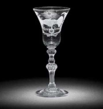 Nederlands gegraveerd Engels Wijnglas 'D Vrindschap' c1750 beschikbaar voor biedingen