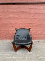 Vintage Odd Knutsen Luna chair, zwart leren fauteuil, Ophalen of Verzenden