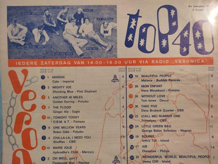 Veronica Top 40 - Jaargang 1970 - 45 stuks, Verzamelen, Tijdschriften, Kranten en Knipsels, Tijdschrift, 1960 tot 1980, Verzenden