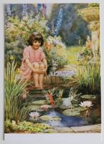 Nostalgische kaart, meisje bij vijver, waterlelies, elfjes, Verzamelen, Ansichtkaarten | Themakaarten, Ophalen of Verzenden, 1980 tot heden