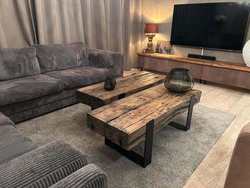 Oud Eiken Bielzen Salontafel Set Exclusief Maatwerk, Huis en Inrichting, Tafels | Salontafels, Nieuw, Minder dan 50 cm, 50 tot 100 cm