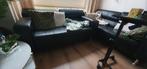 Zwart leren bankstel met verstelbare hoofdsteunen, Huis en Inrichting, Banken | Bankstellen, Ophalen, Gebruikt, Rechte bank, Leer