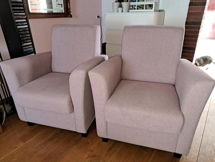 Twee roze fauteuils, Huis en Inrichting, Fauteuils, Gebruikt, Stof, 50 tot 75 cm, 75 tot 100 cm, Ophalen