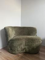 Fauteuil - warmgroen velvet structuur met leuning links, Huis en Inrichting, Fauteuils, 75 tot 100 cm, Ophalen of Verzenden, Zo goed als nieuw