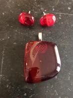 Rode Glazen kettinghanger en oorbellen - hand geblazen Nieuw, Ophalen of Verzenden, Nieuw, Rood, Glas of Kristal