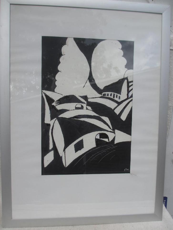Aparte "voorstudie" van houtdruk Joris Minne, Antiek en Kunst, Kunst | Etsen en Gravures, Ophalen of Verzenden