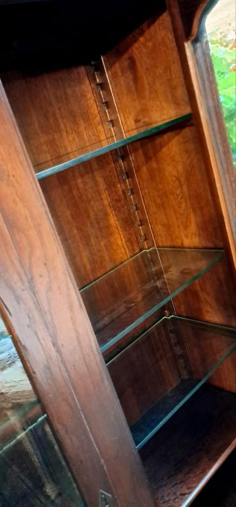 vitrinekast in donker hout, Huis en Inrichting, Woonaccessoires | Krantenbakken en Lectuurbakken, Zo goed als nieuw, Ophalen