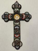 Prachtig groot micro mozaïek kruis met St Antonius, Ophalen of Verzenden