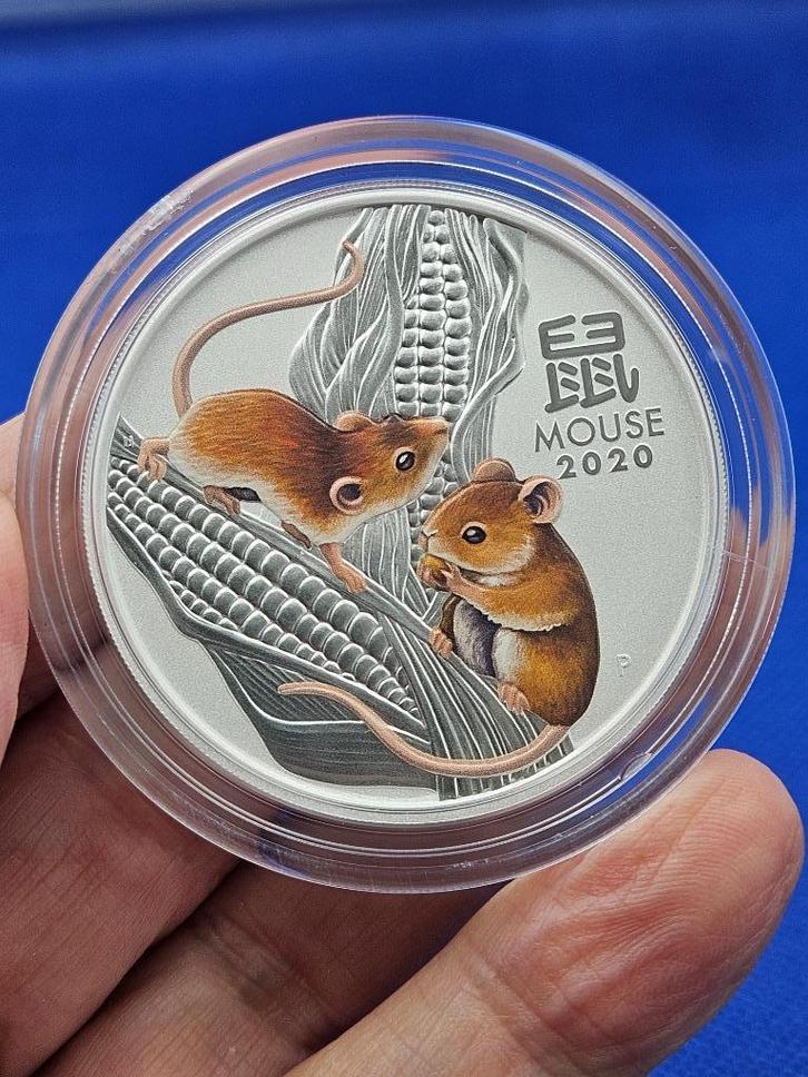 GEZOCHT OF RUILEN: ONE OUNCE & FIVE OUNCE  MOUSE 2020 COLOR, Postzegels en Munten, Munten | Oceanië, Losse munt, Zilver, Ophalen of Verzenden