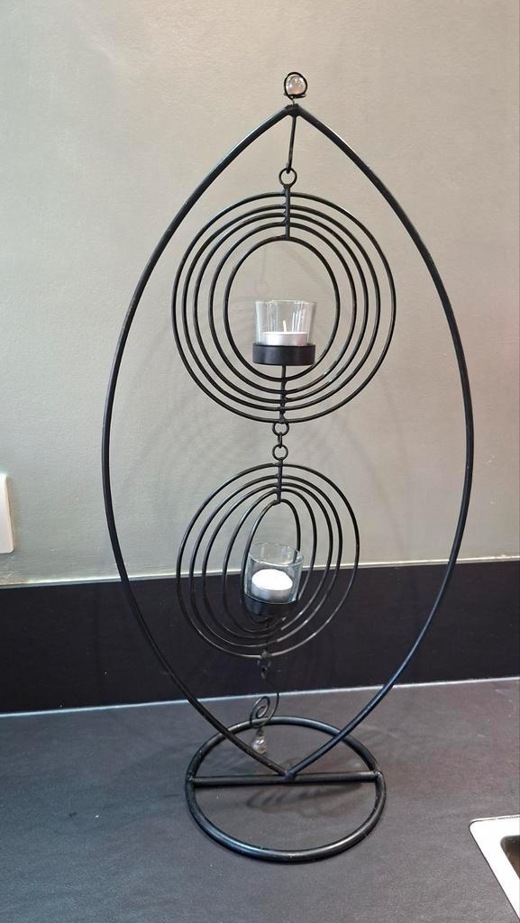 3 Zwarte Draadstalen Waxinelichthouders - Set of Los, Huis en Inrichting, Woonaccessoires | Kandelaars en Kaarsen, Gebruikt, Kandelaar