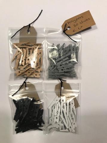 Houten knijpers 2,5 cm in het zwart, grijs wit en blank beschikbaar voor biedingen