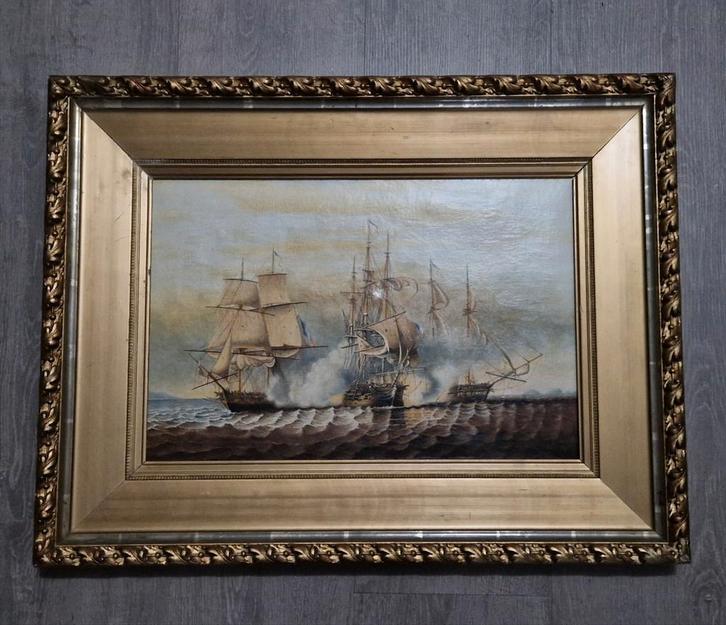 Maritiem schilderij zeeslag, Antiek en Kunst, Kunst | Schilderijen | Klassiek, Ophalen