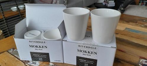 4 Riverdale mokken,  wit, Nieuw in verpakking., Huis en Inrichting, Keuken | Servies, Zo goed als nieuw, Kop(pen) en/of Schotel(s)